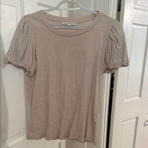 Jane and Delancey Puff Sleeve Tee in Light Tan